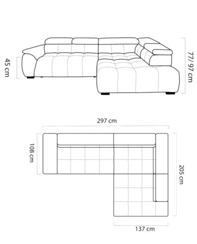 Narożnik Alvin L, elektrycznie wysuwane siedzisko, przestawne oparcie, regulowane zagłówki, Wersal