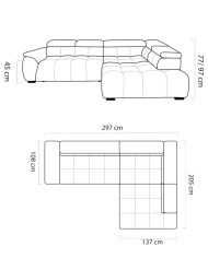 Narożnik Alvin L, elektrycznie wysuwane siedzisko, przestawne oparcie, regulowane zagłówki, Wersal