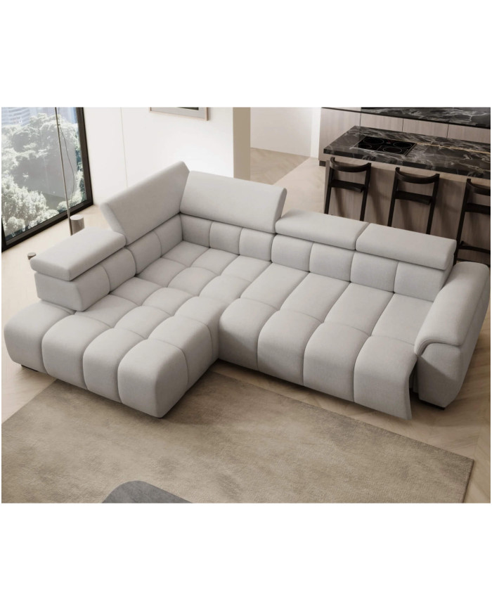 Narożnik Alvin L, elektrycznie wysuwane siedzisko, przestawne oparcie, regulowane zagłówki, Wersal