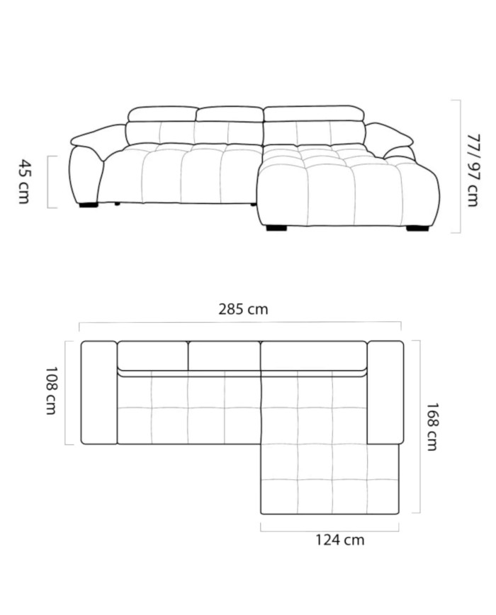 Narożnik Alvin S, elektrycznie wysuwane siedzisko, regulowane zagłówki, Wersal