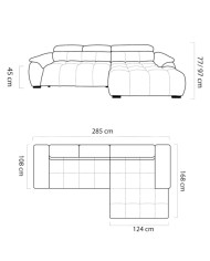 Narożnik Alvin S, elektrycznie wysuwane siedzisko, regulowane zagłówki, Wersal