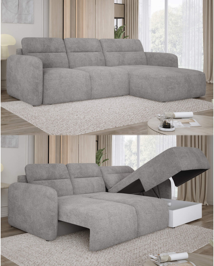 Narożnik Calvano S, elektrycznie wysuwane siedzisko, pojemnik, Wersal