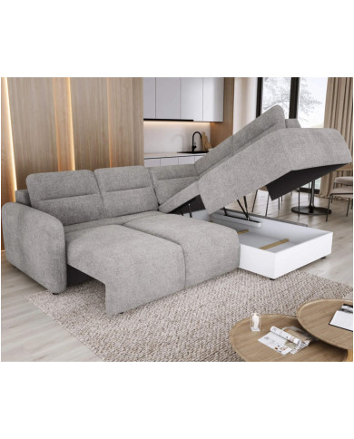 Narożnik Calvano L, elektrycznie wysuwane siedzisko, pojemnik, Wersal