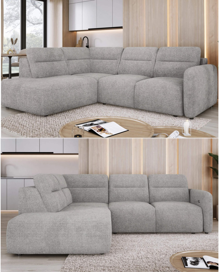 Narożnik Calvano L, elektrycznie wysuwane siedzisko, pojemnik, Wersal