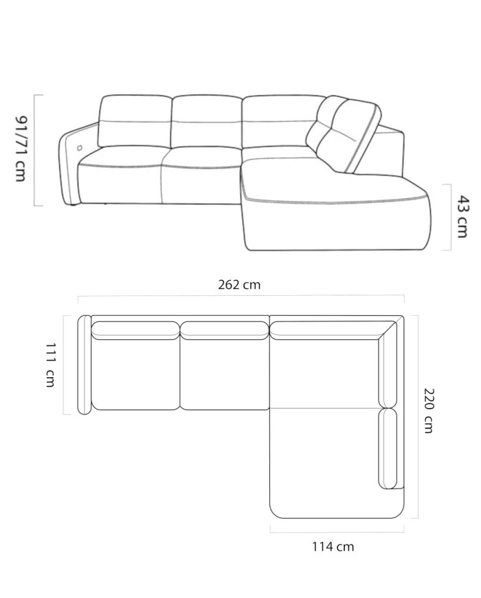 Narożnik Calvano L, elektrycznie wysuwane siedzisko, pojemnik, Wersal