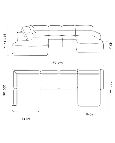 Narożnik Calvano XL, elektrycznie wysuwane siedzisko, pojemnik, Wersal