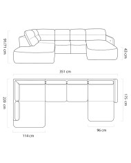 Narożnik Calvano XL, elektrycznie wysuwane siedzisko, pojemnik, Wersal