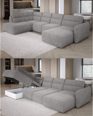 Narożnik Calvano XL, elektrycznie wysuwane siedzisko, pojemnik, Wersal