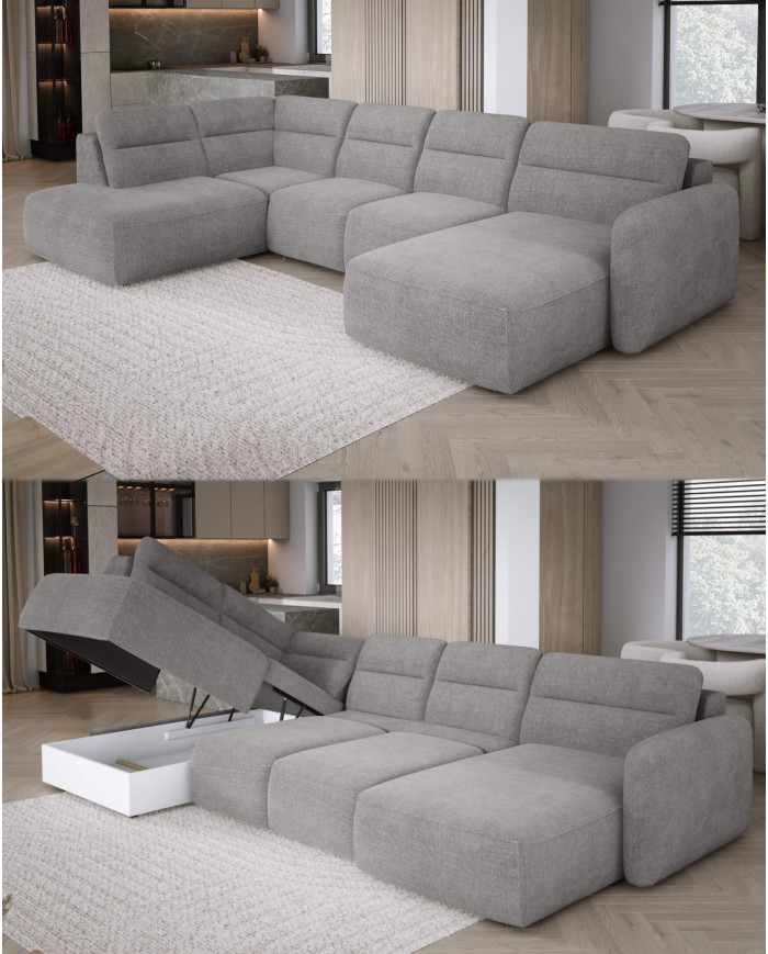 Narożnik Calvano XL, elektrycznie wysuwane siedzisko, pojemnik, Wersal