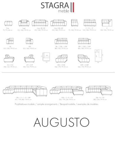 Narożnik Augusto 3FB+OSB, topper, funkcja spania, pojemnik, regulowane zagłówki, Stagra