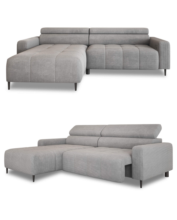 Narożnik Fly S, elektrycznie wysuwane siedzisko, regulowane zagłówki, Wersal