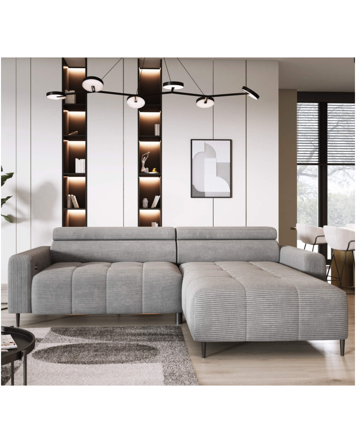 Narożnik Fly S, elektrycznie wysuwane siedzisko, regulowane zagłówki, Wersal