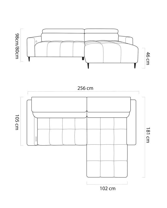Narożnik Fly S, elektrycznie wysuwane siedzisko, regulowane zagłówki, Wersal