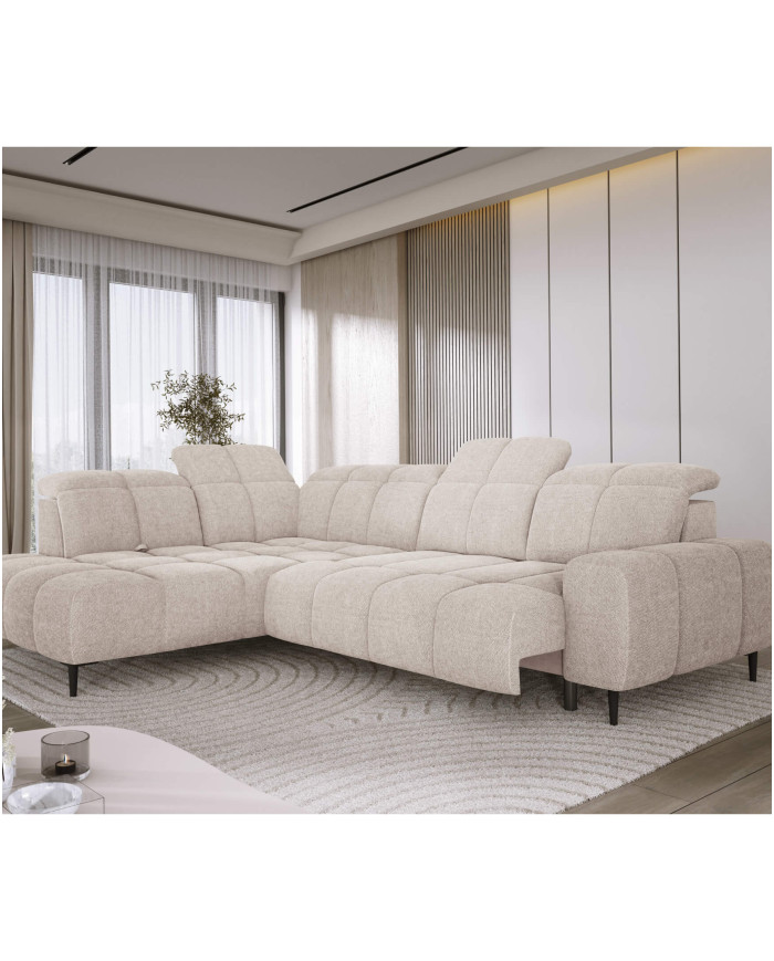 Narożnik Giovanni L, elektrycznie wysuwane siedzisko, przestawne oparcie x 1, regulowane zagłówki, Wersal