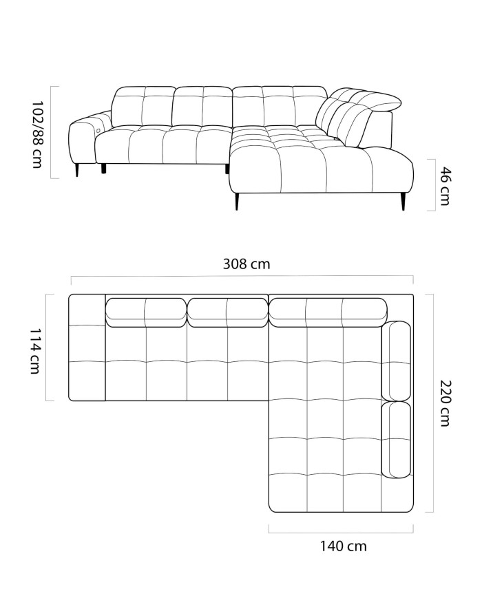 Narożnik Giovanni L, elektrycznie wysuwane siedzisko, przestawne oparcie x 1, regulowane zagłówki, Wersal