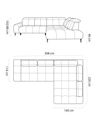 Narożnik Giovanni L, elektrycznie wysuwane siedzisko, przestawne oparcie x 1, regulowane zagłówki, Wersal