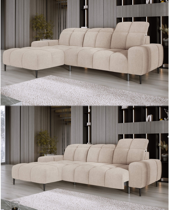 Narożnik Giovanni S, elektrycznie wysuwane siedzisko, regulowane zagłówki, Wersal