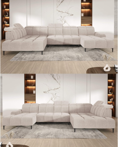 Narożnik Giovanni XL, elektrycznie wysuwane siedzisko, przestawne oparcie, regulowane zagłówki, Wersal