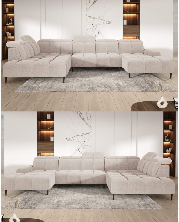 Narożnik Giovanni XL, elektrycznie wysuwane siedzisko, przestawne oparcie, regulowane zagłówki, Wersal