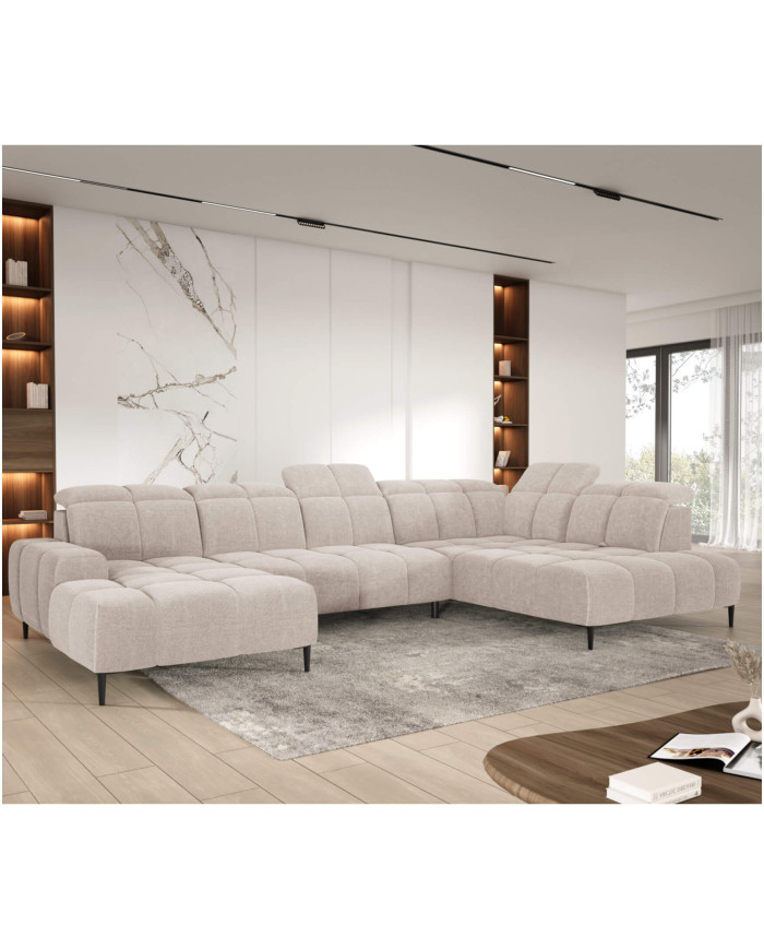 Narożnik Giovanni XL, elektrycznie wysuwane siedzisko, przestawne oparcie, regulowane zagłówki, Wersal