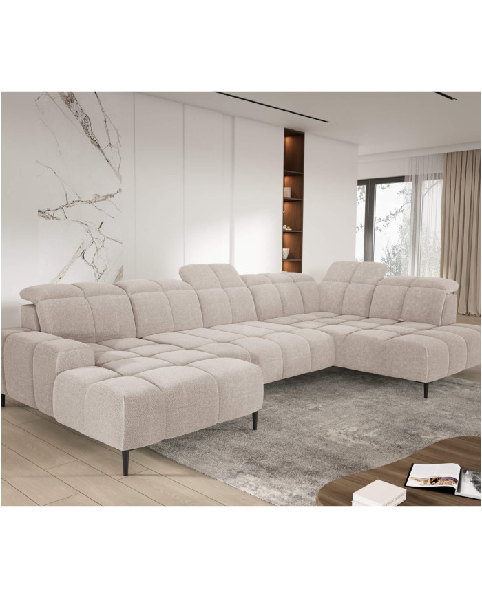 Narożnik Giovanni XL, elektrycznie wysuwane siedzisko, przestawne oparcie, regulowane zagłówki, Wersal