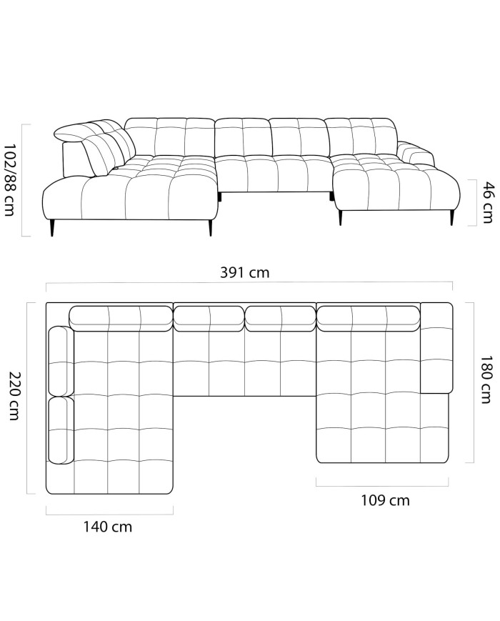 Narożnik Giovanni XL, elektrycznie wysuwane siedzisko, przestawne oparcie, regulowane zagłówki, Wersal