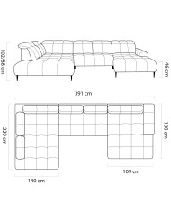 Narożnik Giovanni XL, elektrycznie wysuwane siedzisko, przestawne oparcie, regulowane zagłówki, Wersal