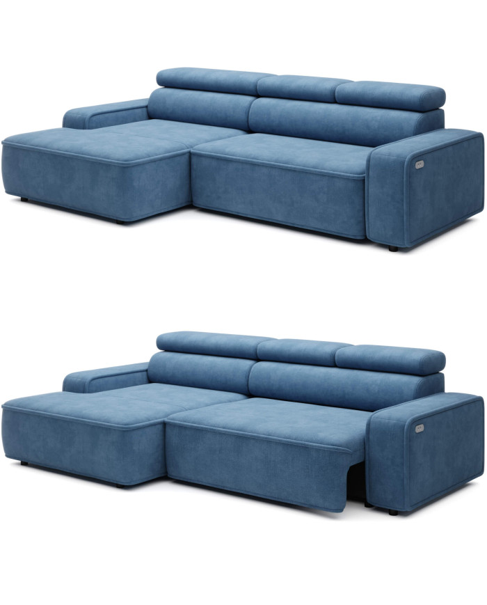 Narożnik Liam S, elektrycznie wysuwane siedzisko, regulowane zagłówki, Wersal