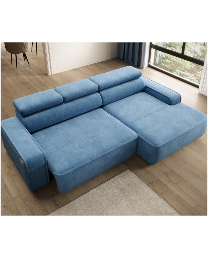 Narożnik Liam S, elektrycznie wysuwane siedzisko, regulowane zagłówki, Wersal