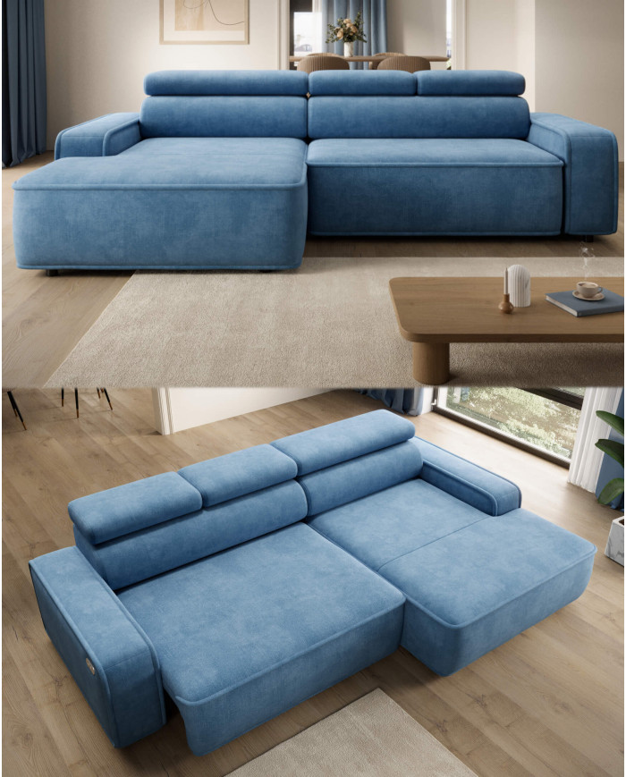 Narożnik Liam S, elektrycznie wysuwane siedzisko, regulowane zagłówki, Wersal