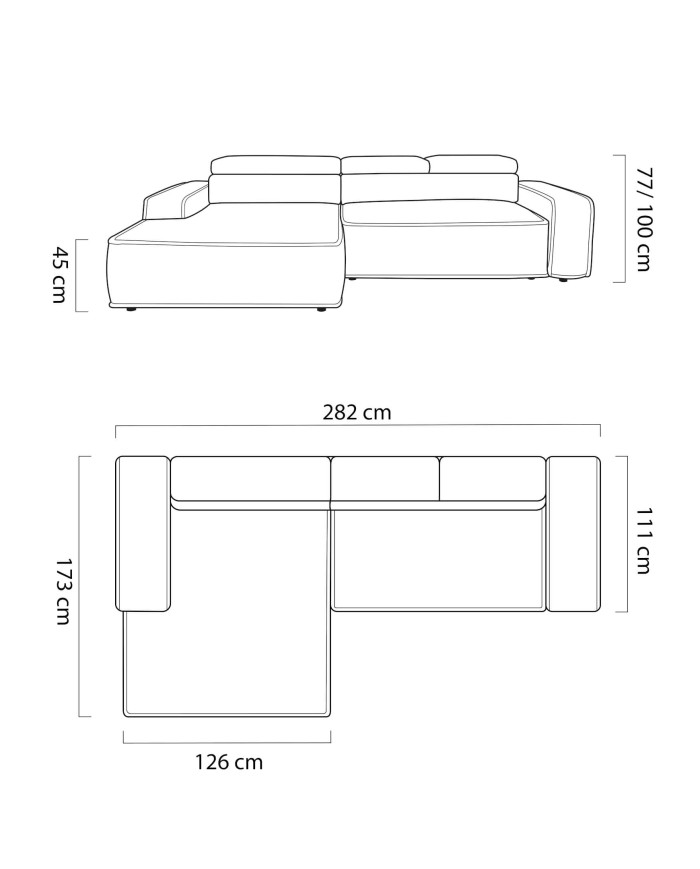 Narożnik Liam S, elektrycznie wysuwane siedzisko, regulowane zagłówki, Wersal
