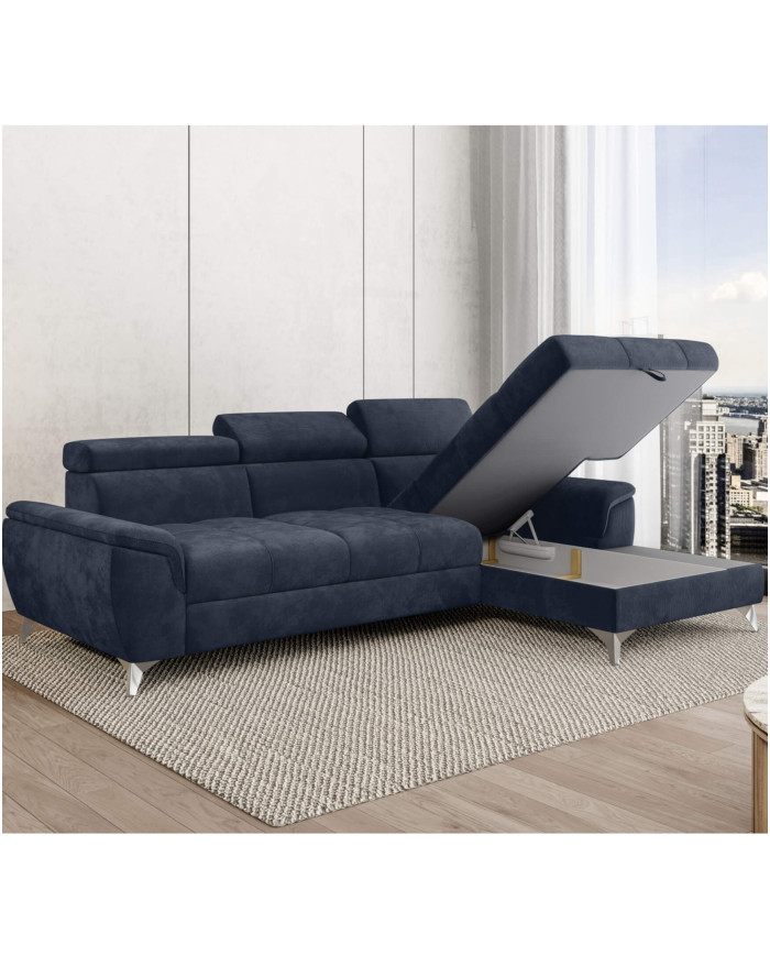 Narożnik Lugano S, funkcja spania, pojemnik, regulowane zagłówki, Wersal