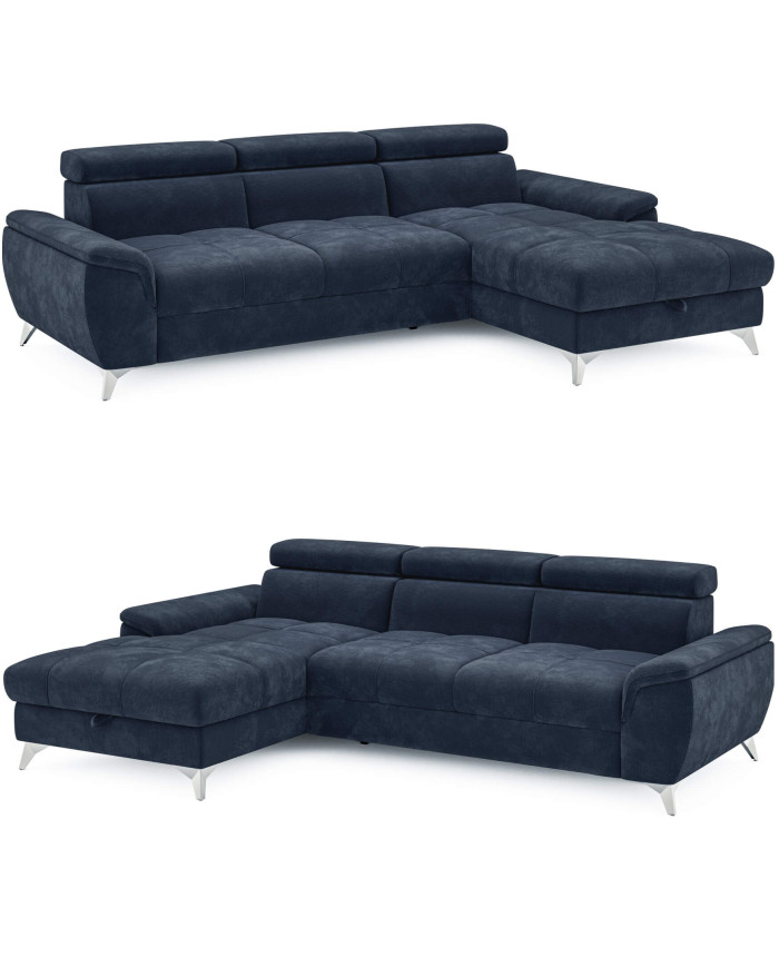 Narożnik Lugano S, funkcja spania, pojemnik, regulowane zagłówki, Wersal