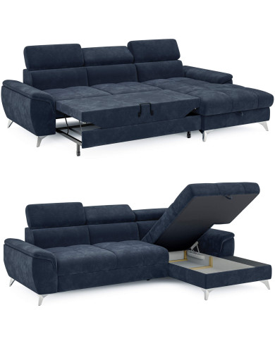 Narożnik Lugano S, funkcja spania, pojemnik, regulowane zagłówki, Wersal