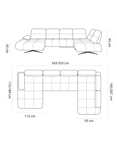 Narożnik Falcao XL, przestawne oparcia x 6, regulowany podłokietnik, Wersal