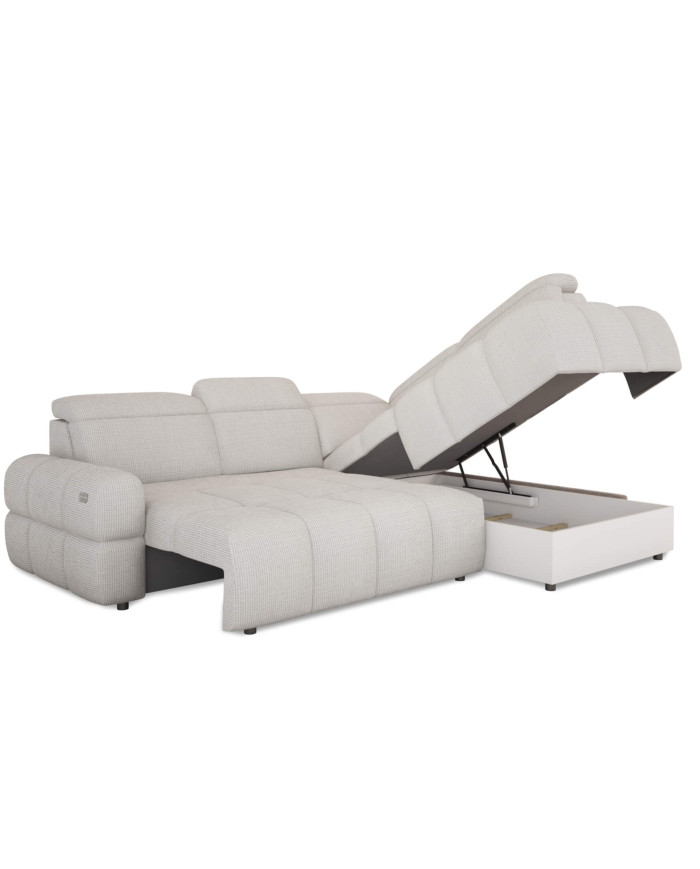 Narożnik Mateo L, funkcja spania, elektryczny wysuw siedziska, pojemnik, regulowane zagłówki, Wersal