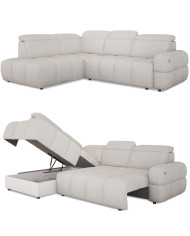 Narożnik Mateo L, funkcja spania, elektryczny wysuw siedziska, pojemnik, regulowane zagłówki, Wersal