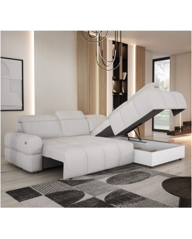 Narożnik Mateo L, funkcja spania, elektryczny wysuw siedziska, pojemnik, regulowane zagłówki, Wersal