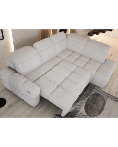 Narożnik Mateo L, funkcja spania, elektryczny wysuw siedziska, pojemnik, regulowane zagłówki, Wersal