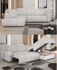 Narożnik Mateo L, funkcja spania, elektryczny wysuw siedziska, pojemnik, regulowane zagłówki, Wersal