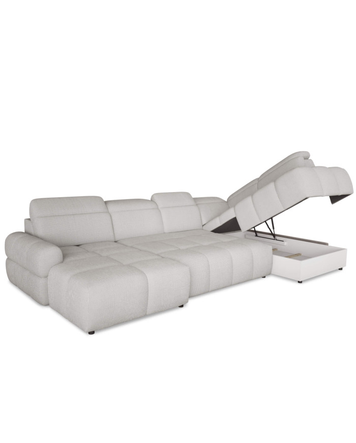 Narożnik Mateo XL, funkcja spania, elektrycznie wysuwane siedzisko, regulowane zagłówki, Wersal