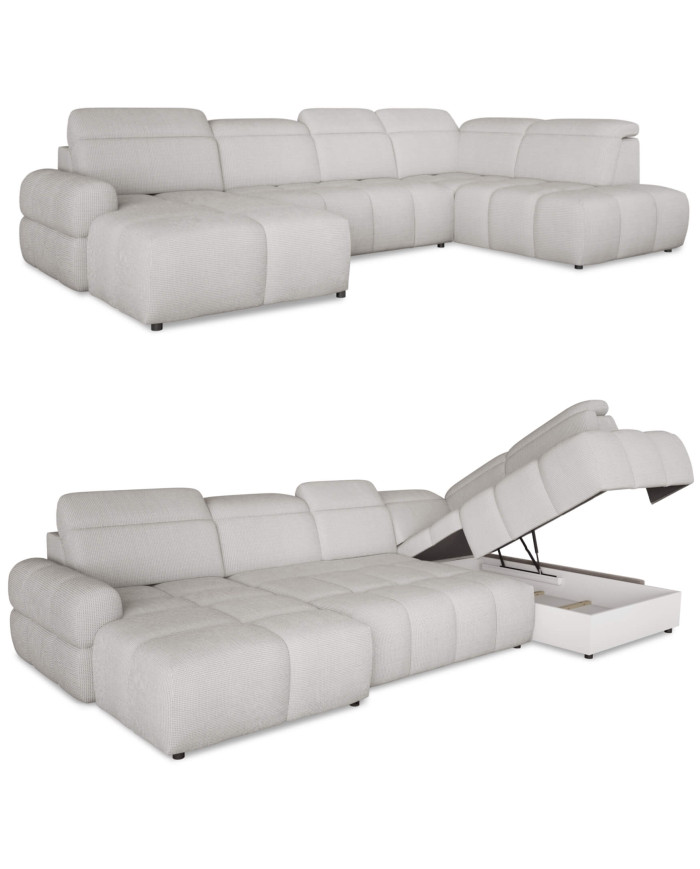 Narożnik Mateo XL, funkcja spania, elektrycznie wysuwane siedzisko, regulowane zagłówki, Wersal