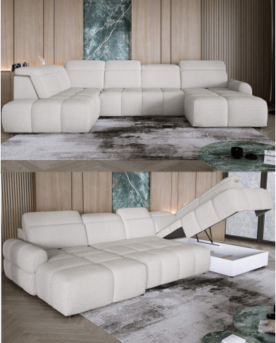 Narożnik Mateo XL, funkcja spania, elektrycznie wysuwane siedzisko, regulowane zagłówki, Wersal