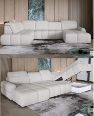 Narożnik Mateo XL, funkcja spania, elektrycznie wysuwane siedzisko, regulowane zagłówki, Wersal