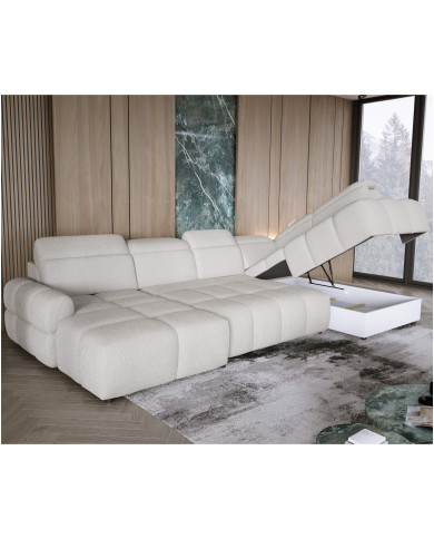 Narożnik Mateo XL, funkcja spania, elektrycznie wysuwane siedzisko, regulowane zagłówki, Wersal