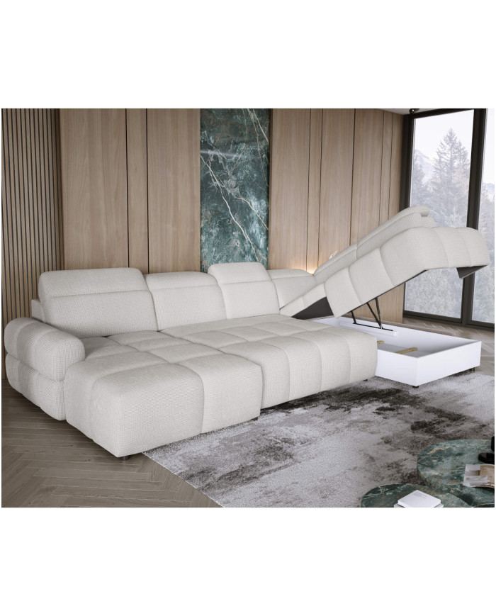 Narożnik Mateo XL, funkcja spania, elektrycznie wysuwane siedzisko, regulowane zagłówki, Wersal