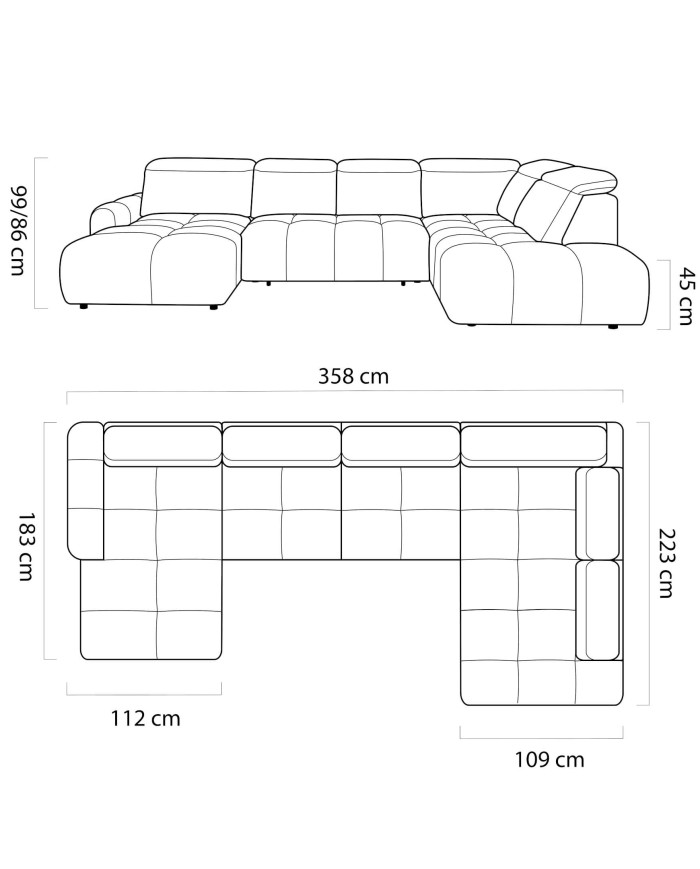 Narożnik Mateo XL, funkcja spania, elektrycznie wysuwane siedzisko, regulowane zagłówki, Wersal