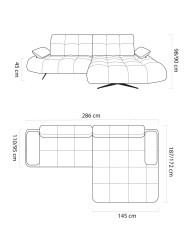 Narożnik Moreno S, przestawne manualnie oparcia, regulowane podłokietniki, Wersal