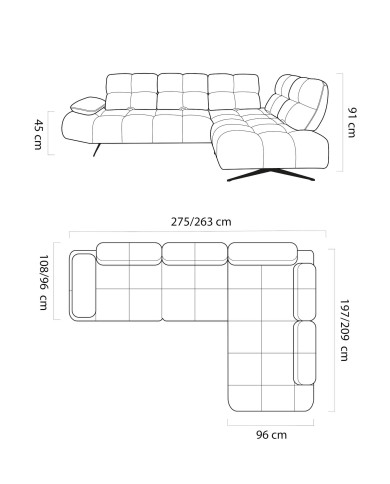 Narożnik Prado L, przestawne oparcia x 5, regulowany podłokietnik, Wersal