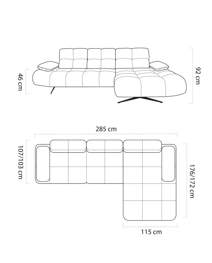 Narożnik Prado S, przestawne oparcia x 3, regulowane podłokietniki, Wersal